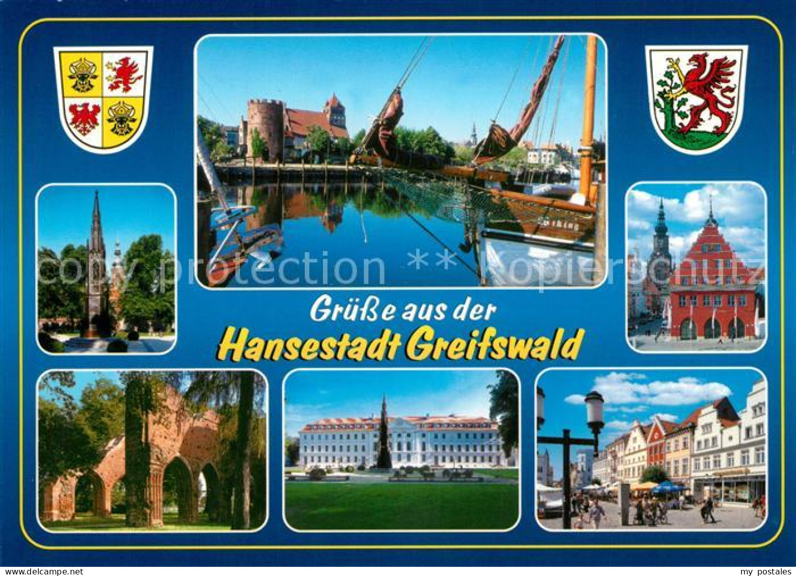 73267416 Greifswald Hafen Rathaus Kirche Ruine Landesmuseum Innenstadt Wappen Gr - Greifswald