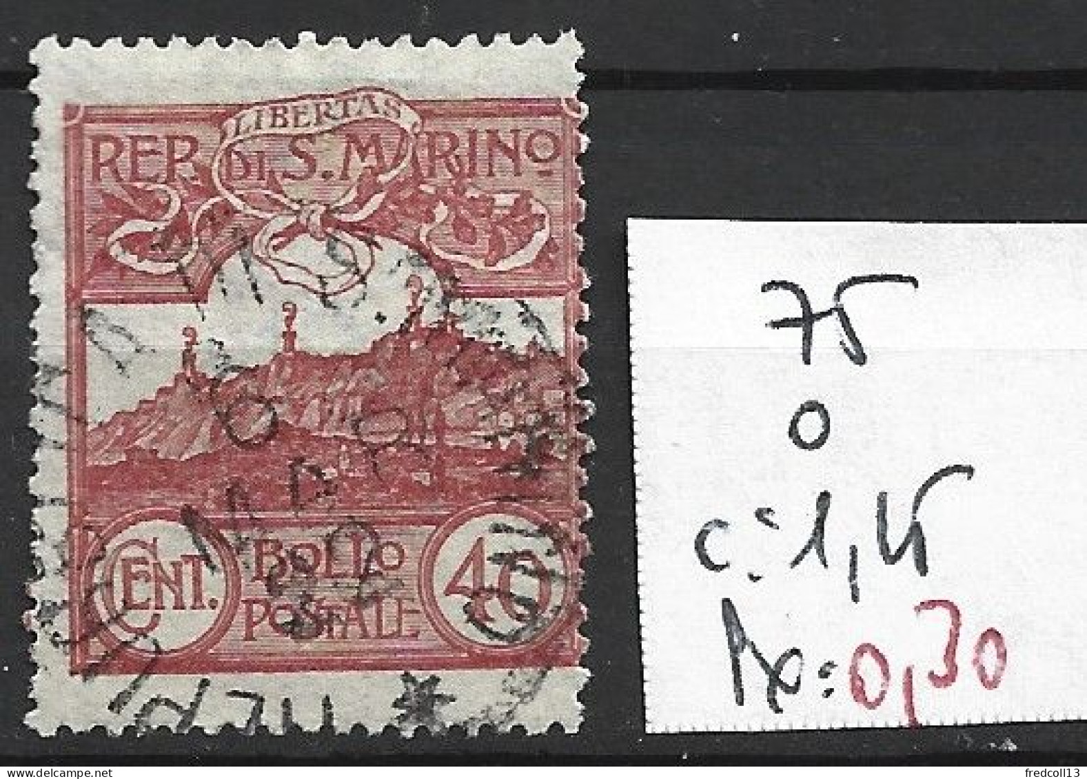 SAINT-MARIN 75 Oblitéré Côte 1.25 € - Used Stamps