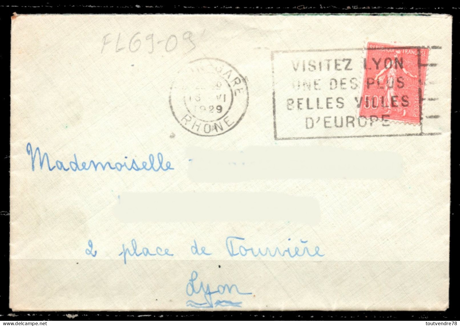 FL69-09 : Dept 69 (Rhône) LYON-GARE 1929 > FD Texte / Visitez LYON - Oblitérations Mécaniques (flammes)