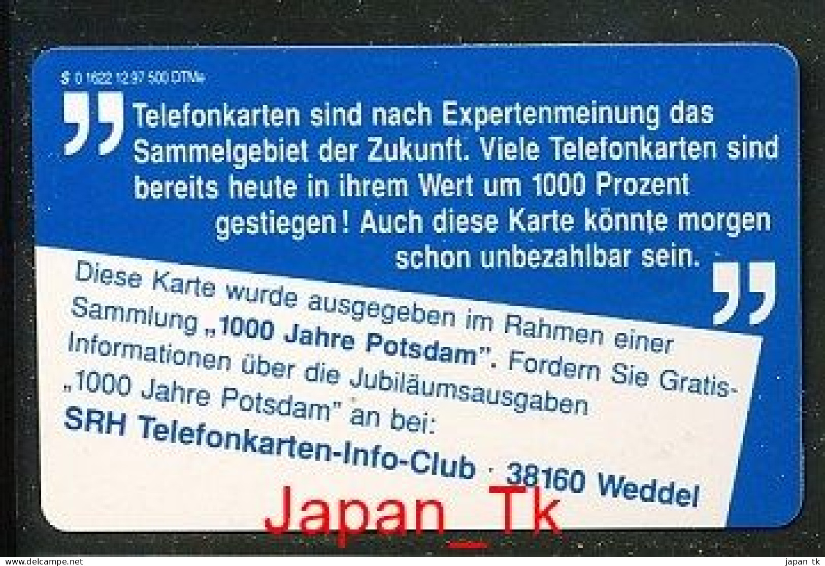 GERMANY O 1622 97 1000 Jahre Potsdam   - Aufl  500 - Siehe Scan - O-Series: Kundenserie Vom Sammlerservice Ausgeschlossen