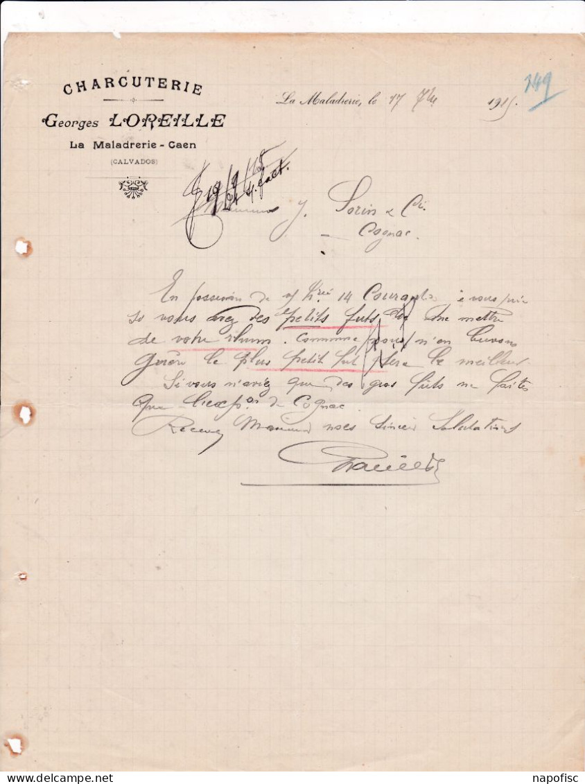 14-G.Loreille...Charcuterie...La Maladrerie-Caen..(Calvados)....1915 - Alimentaire