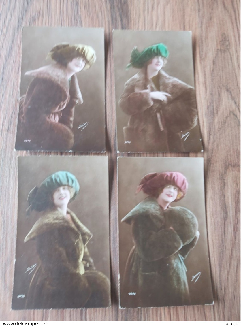 * Fantaisie - Fantasy - Fantasie (Femme - Woman - Vrouw) * (Irisa 3475) Série De 4 Cartes, Chapeau, Portrait - Femmes