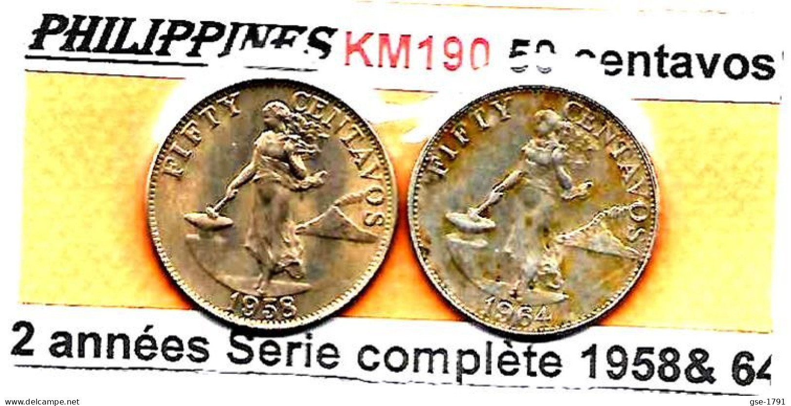 PHILIPPINES Commonwealth  50 Centavos  Femme KM 190   ,la Série Est Complète 1958 Et 1964   2 Monnaies  TTB - Philippines