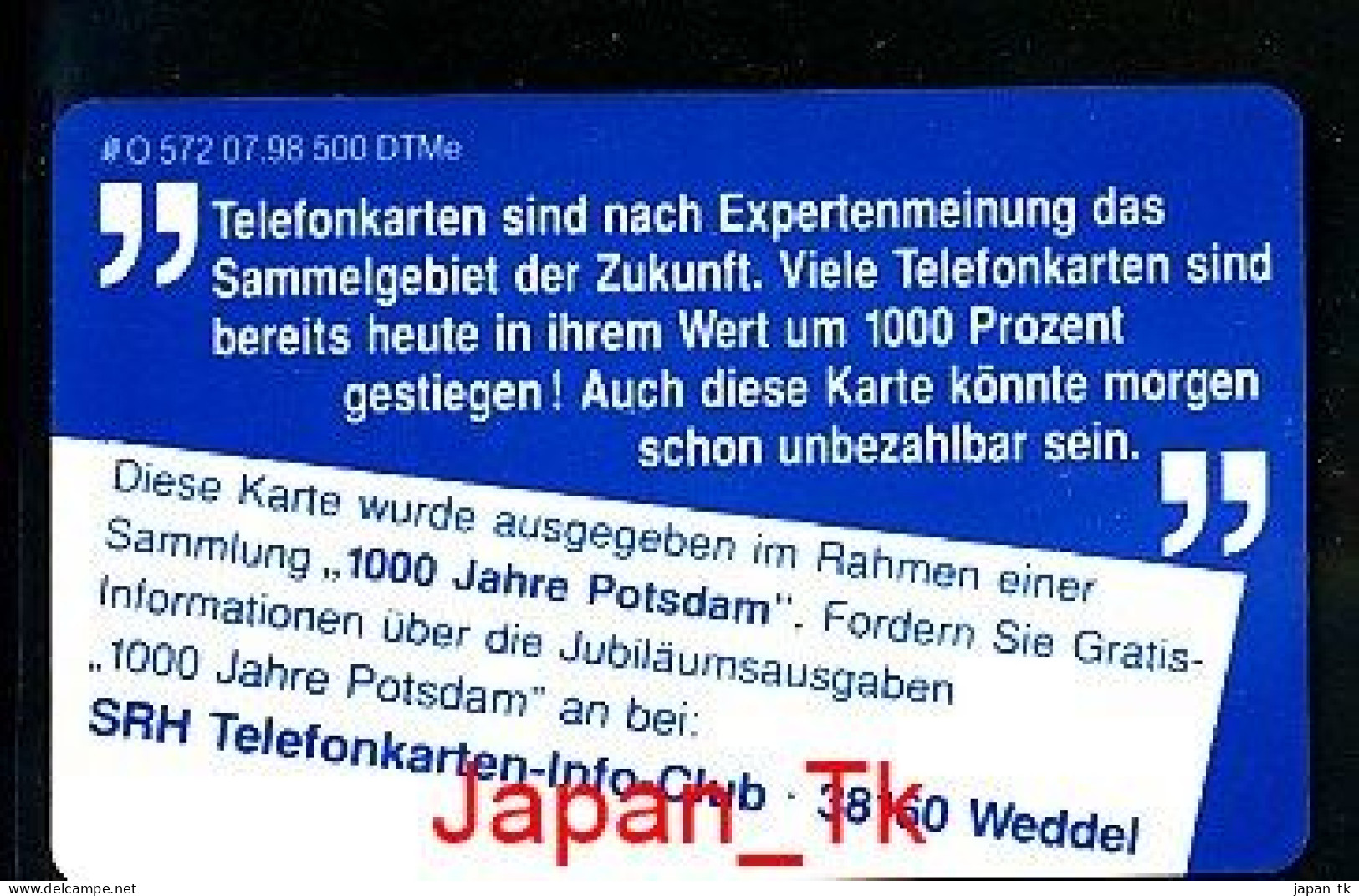 GERMANY O 572 98 1000 Jahre Potsdam   - Aufl  500 - Siehe Scan - O-Series : Séries Client