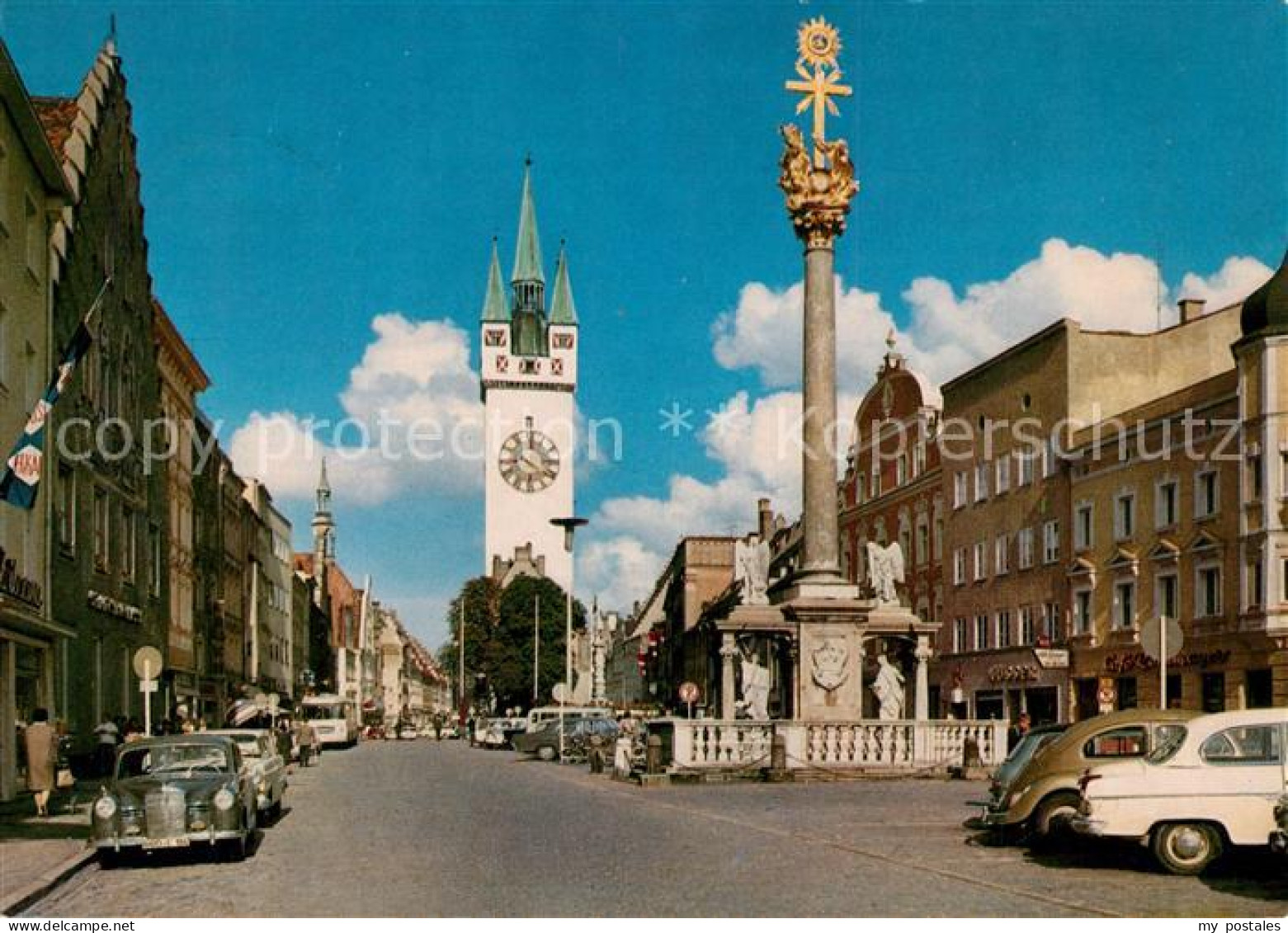 73266918 Straubing Theresienplatz Stadtturm Dreifaltigkeitssaeule Straubing - Straubing