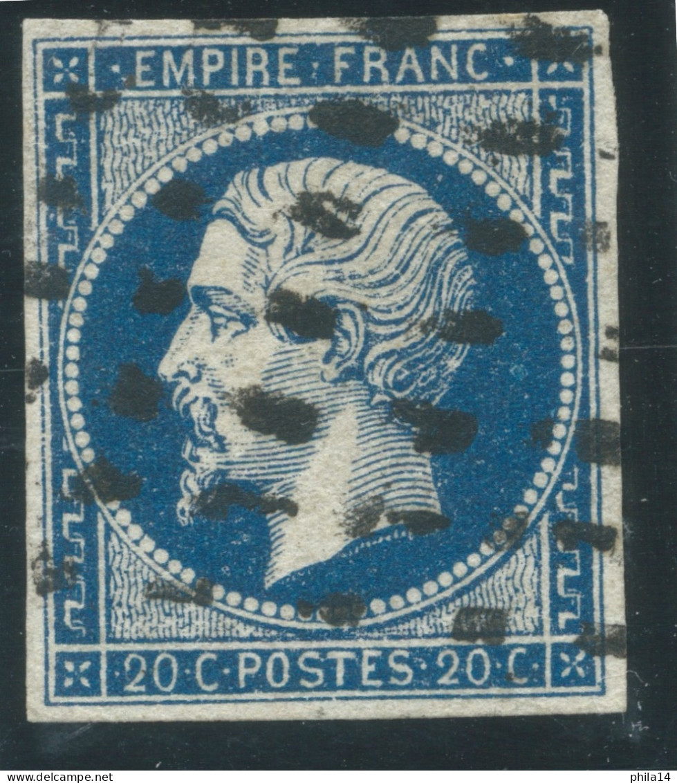 N°14 20c BLEU NAPOLEON TYPE 1/ OBLITERATION GROS POINTS CARRES - 1853-1860 Napoléon III