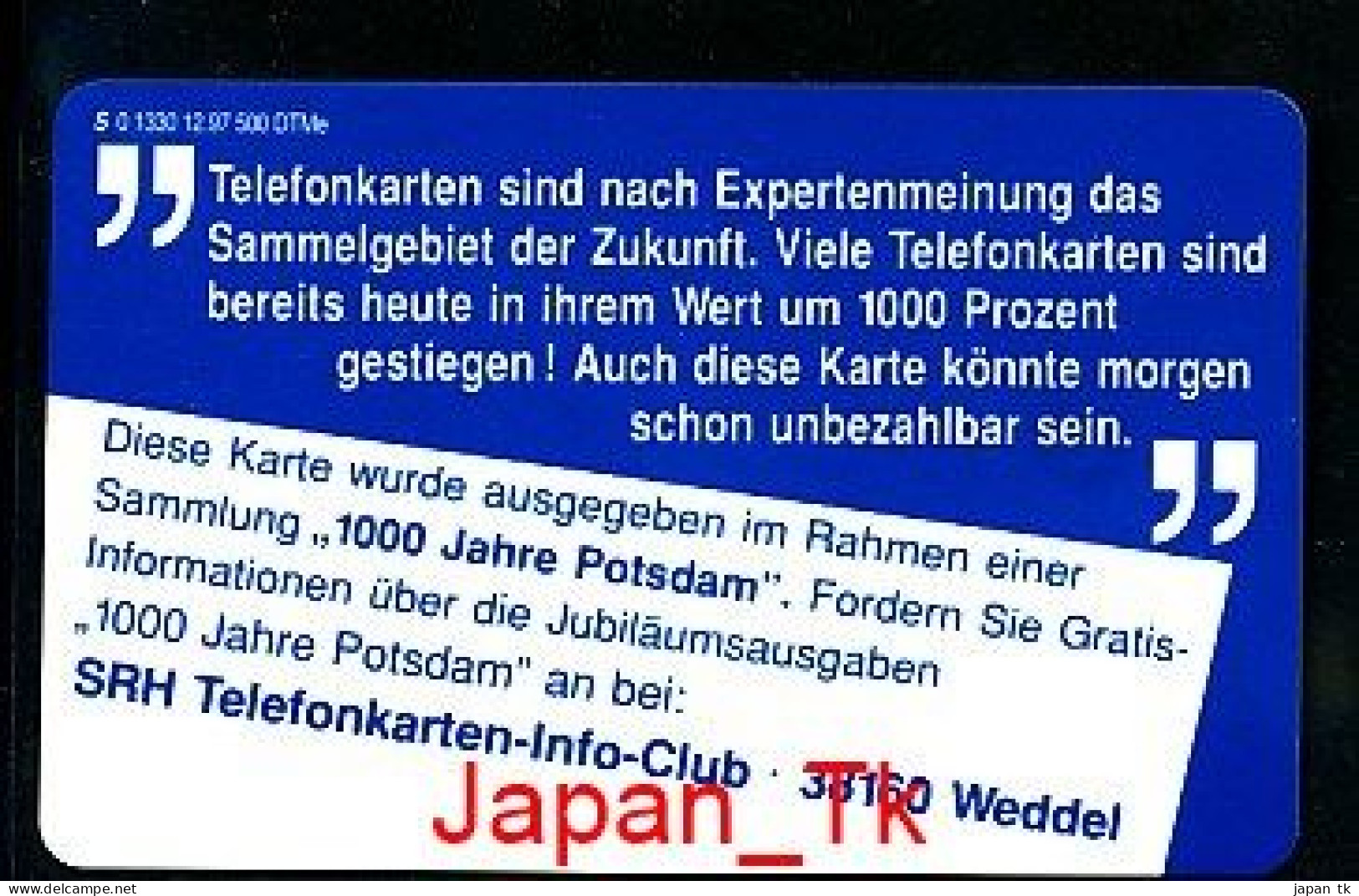 GERMANY O 1330 97 1000 Jahre Potsdam   - Aufl  500 - Siehe Scan - O-Series: Kundenserie Vom Sammlerservice Ausgeschlossen