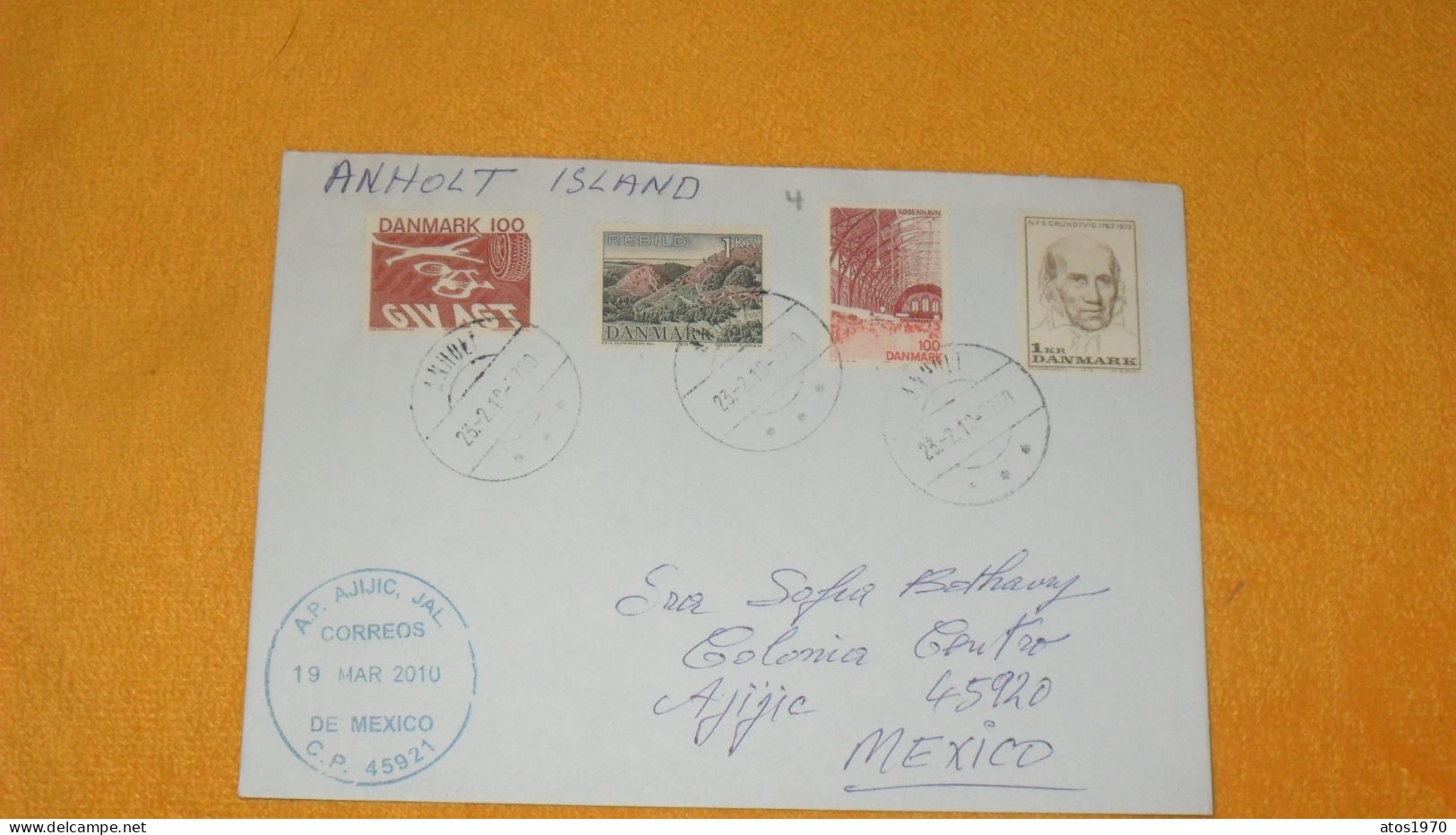 ENVELOPPE DE 2010../ CACHETS ANHOLT DANEMARK POUR AJIJIC MEXIQUE + TIMBRES X4 - Briefe U. Dokumente