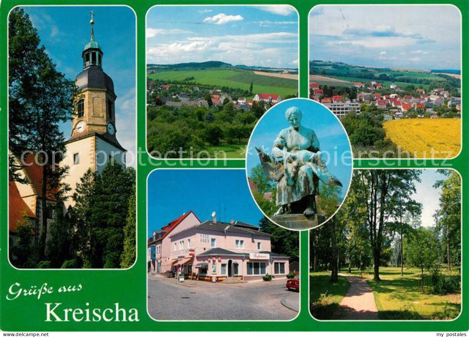 73266816 Kreischa Kirche Panorama Brunnenfigur Ladengeschaeft Parkanlagen Kreisc - Kreischa