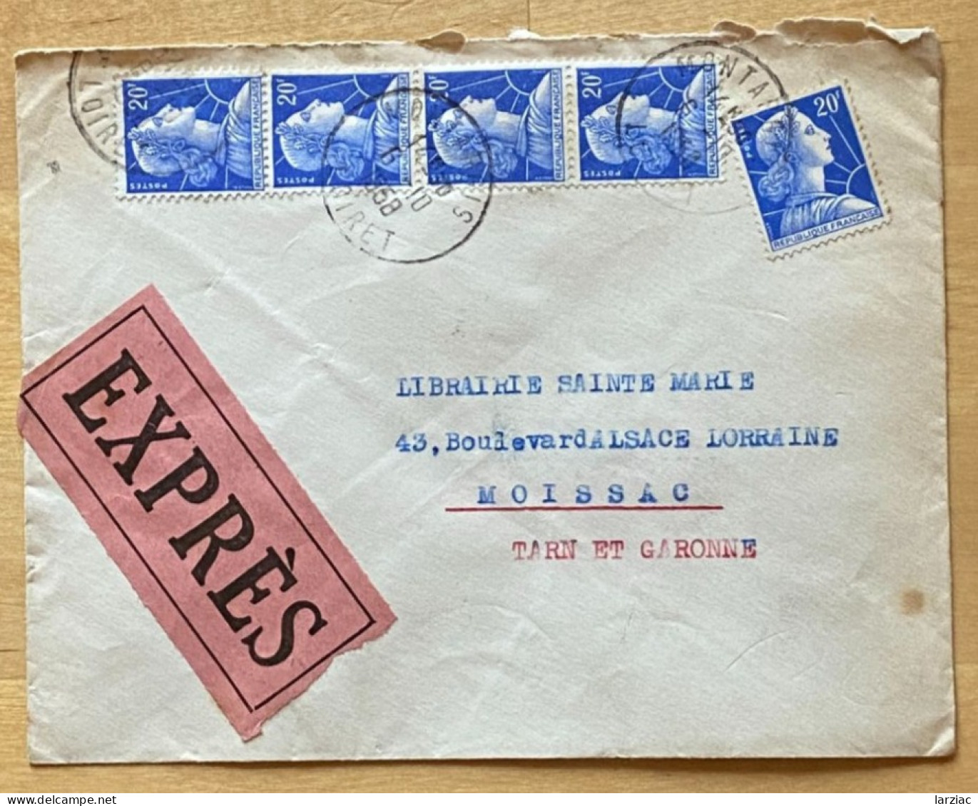Enveloppe En Exprès Affranchissement Type Muller Oblitération Montargis Loiret 1958 - 1921-1960: Moderne
