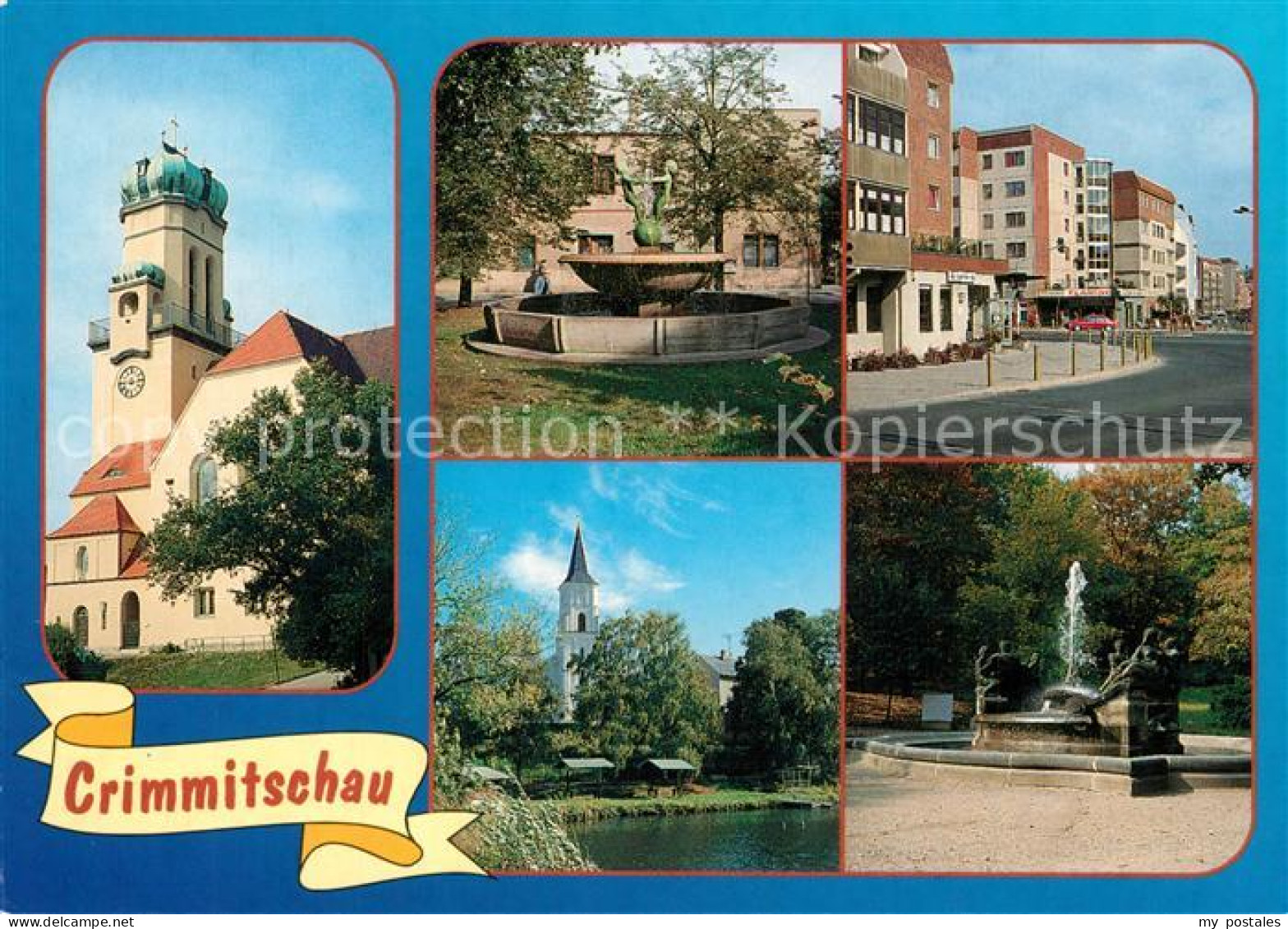 73266697 Crimmitschau Kirche Brunnen Plattenbauten Innenstadt Park Partie An Der - Crimmitschau