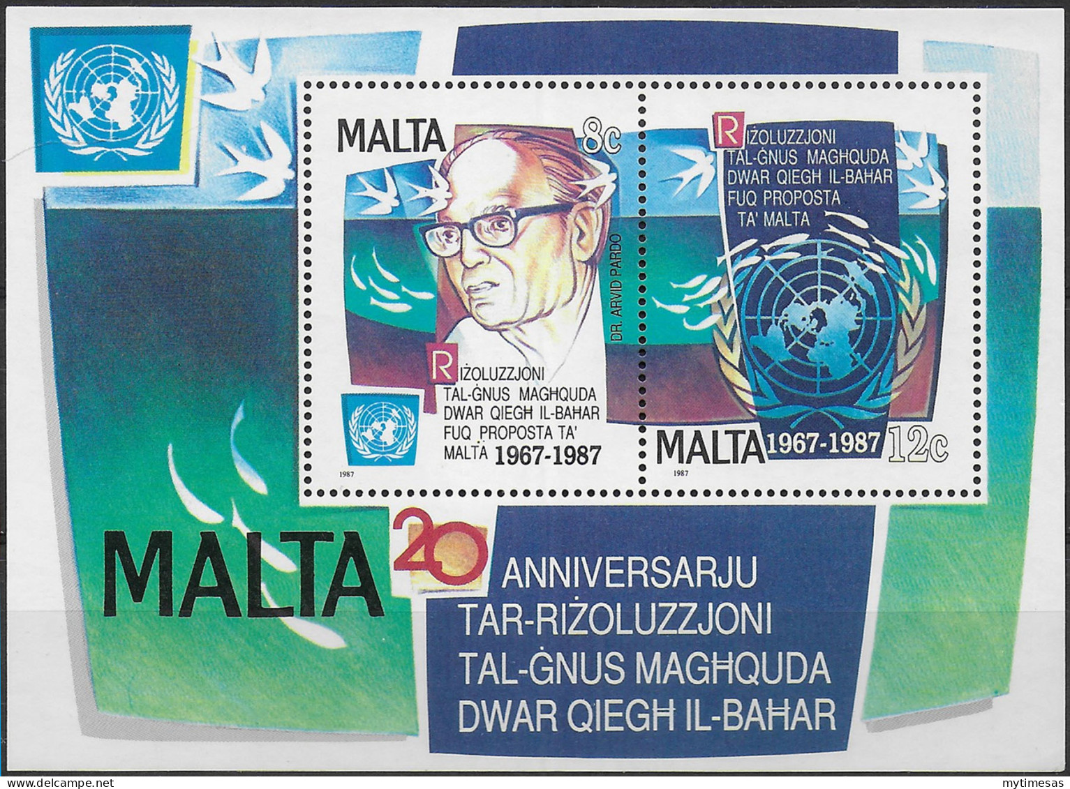 1987 Malta Peacefull Use Of Seabed MNH SG N. MS 818 - Altri & Non Classificati