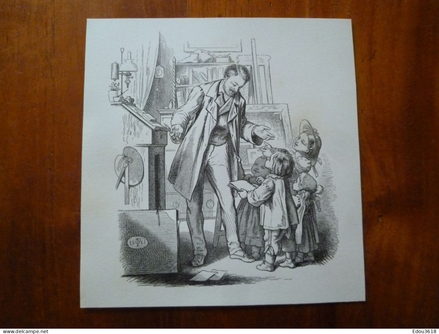 Oscar Ou Oskar Pletsch (1830-1888) Illustrateur Dessin Sur Carte 13x14cm Illustrant L'alphabet : A Comme Album - Sonstige & Ohne Zuordnung