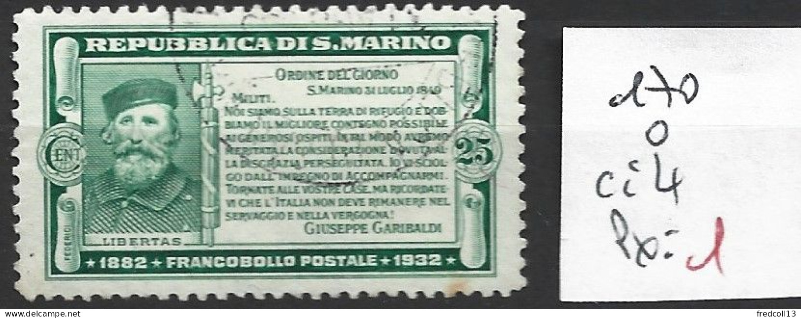 SAINT-MARIN 170 Oblitéré Côte 4 € - Used Stamps