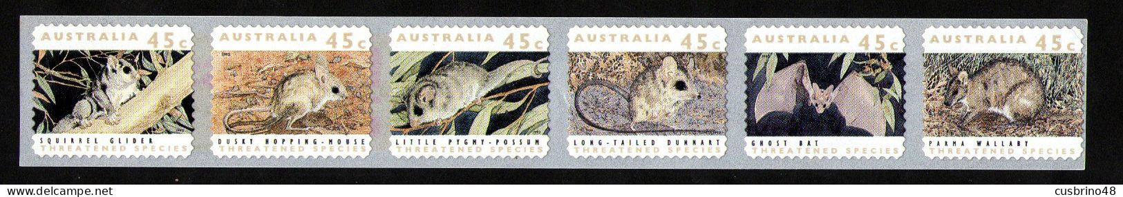 AUSTRALIA 1992 P & S Strip 6 45c Endangered Species  PEMARA 1 Koala Reprint. Express Post On Reverse. - Lot AUS 244 - Nuevos