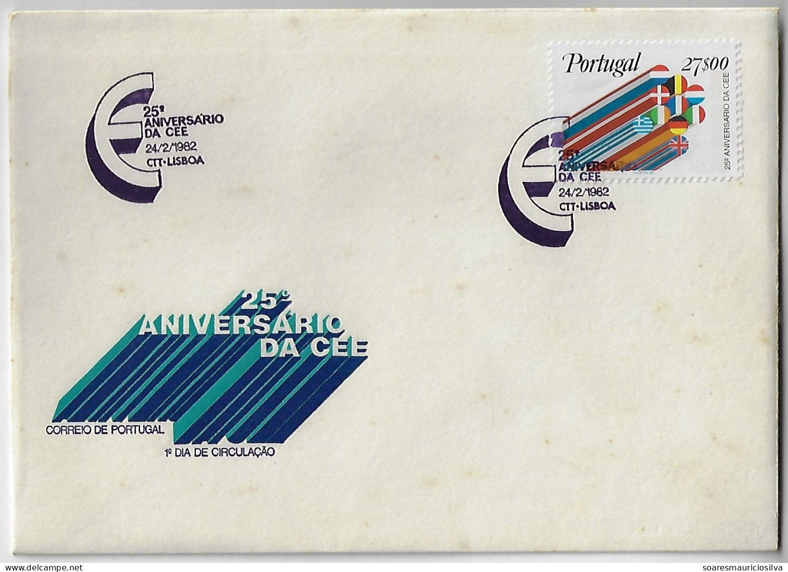Portugal 1982 FDC 1st Day Cover 25th Anniversary Of The European Economic Community Flag Postmark Euro € Symbol - FDC