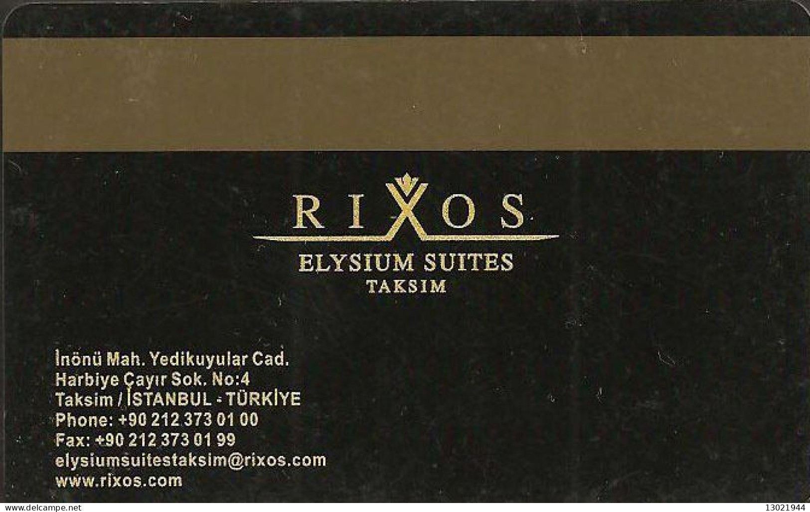 TURCHIA   KEY HOTEL  Rixos Elysium Suites Taksim - Cartes D'hotel