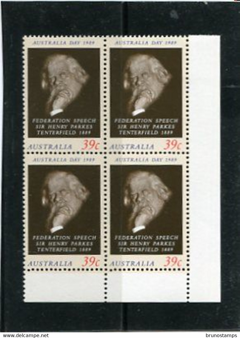 AUSTRALIA - 1989   AUSTRALIA DAY  BLOCK OF 4  MINT NH - Ungebraucht