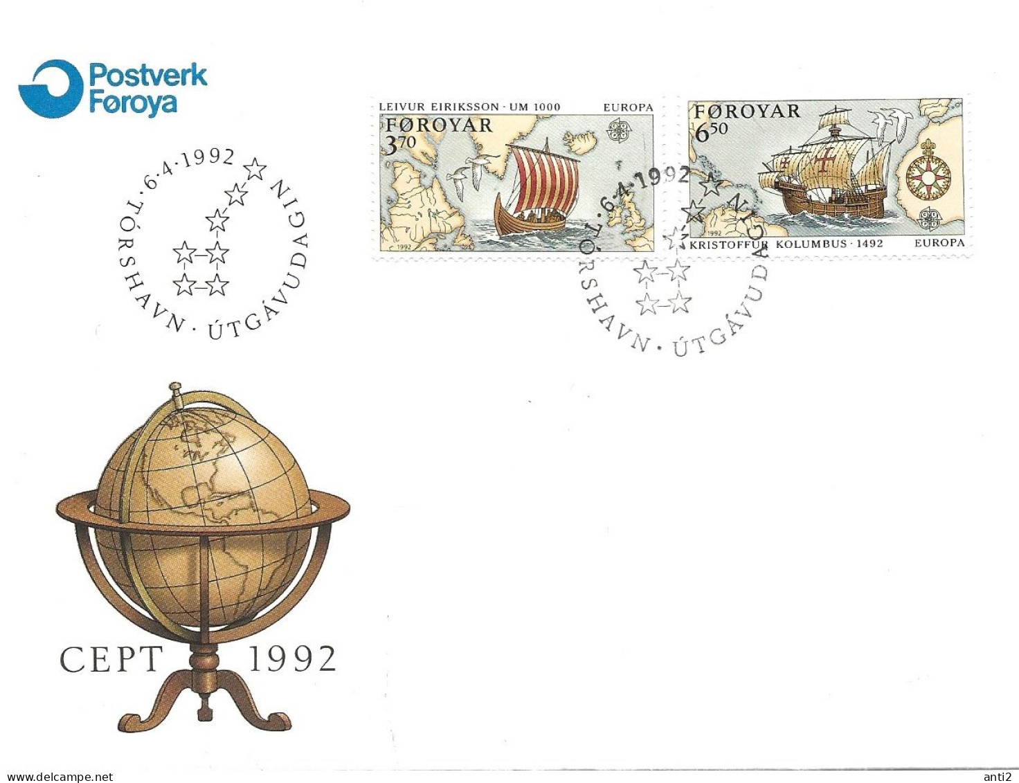 Faroe Islands 1992 Europe: 500th Anniversary Of The Discovery Of America.  Mi 231-232 FDC - Féroé (Iles)