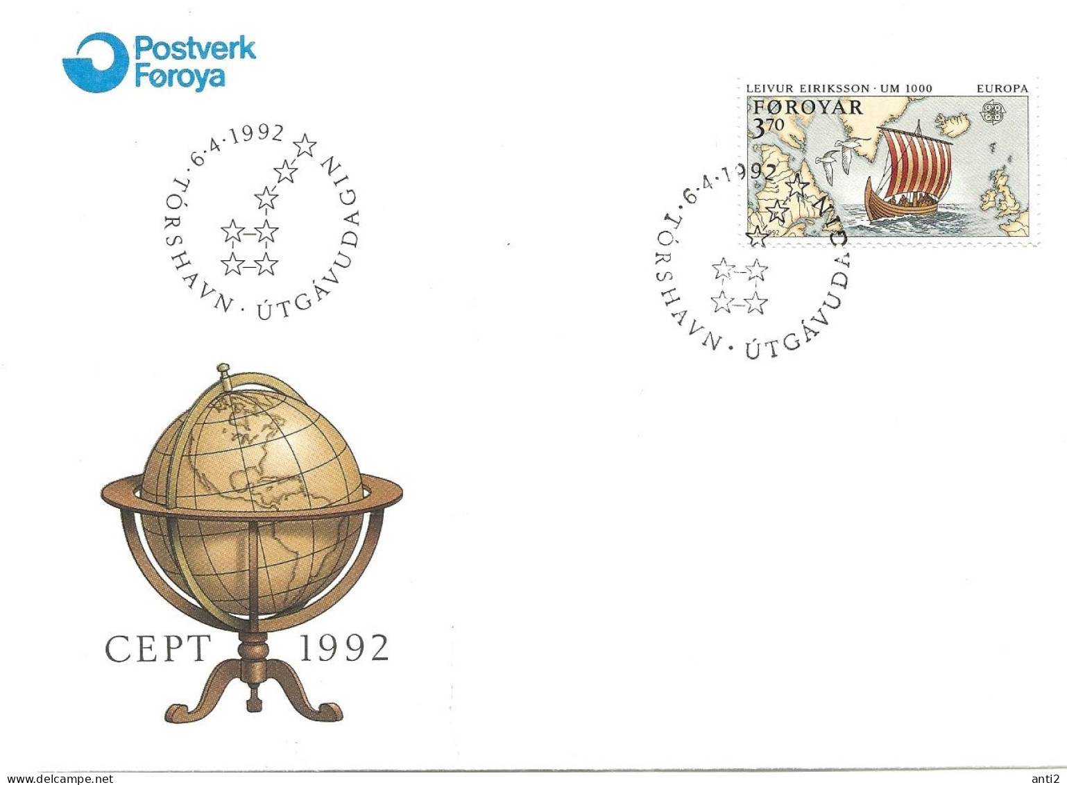 Faroe Islands 1992 Europe: 500th Anniversary Of The Discovery Of America.  Mi 231 FDC - Islas Faeroes