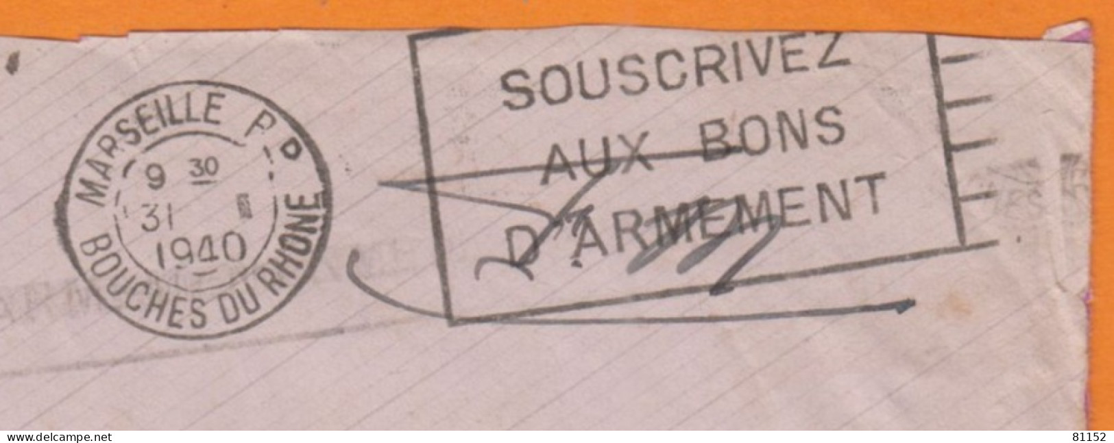 Flier " SOUSCRIVEZ  AUX BONS D'ARMEMENT " Sur Lettre En F.M.avec Courrier D'un SERGENT 1940 De MARSEILLE - Sellado Mecánica (Otros)