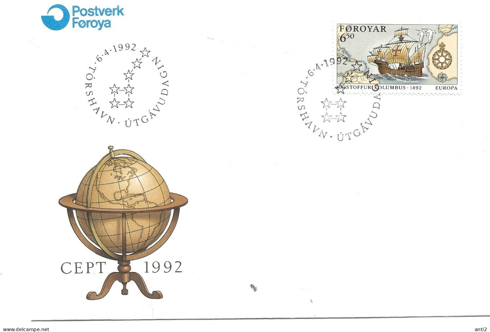 Faroe Islands 1992 Europe: 500th Anniversary Of The Discovery Of America.  Mi 232 FDC - Färöer Inseln