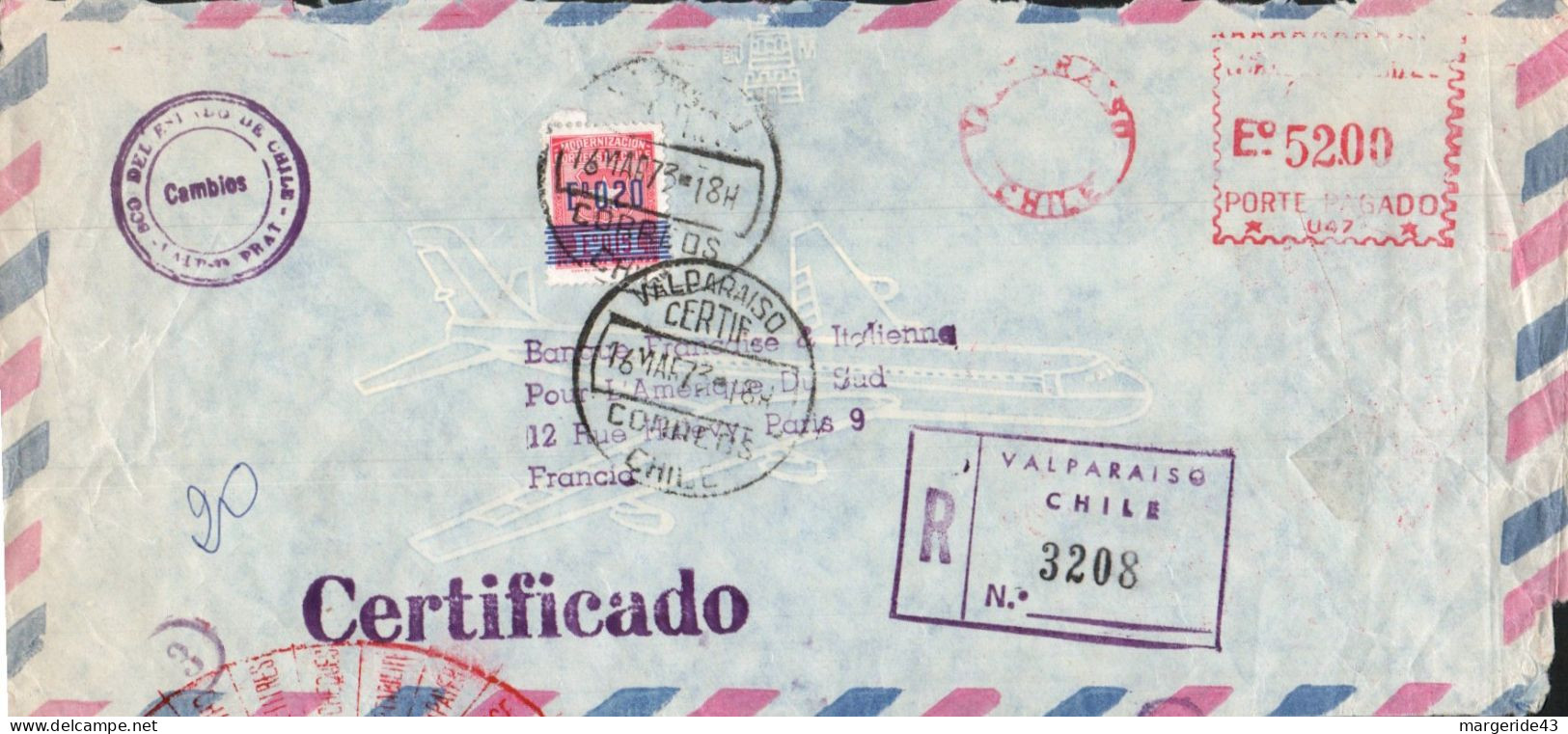 VENEZUELA  SEUL SUR LETTRE RECOMMANDEE DE VALPARAISO POUR LA  FRANCE 1973 - Venezuela