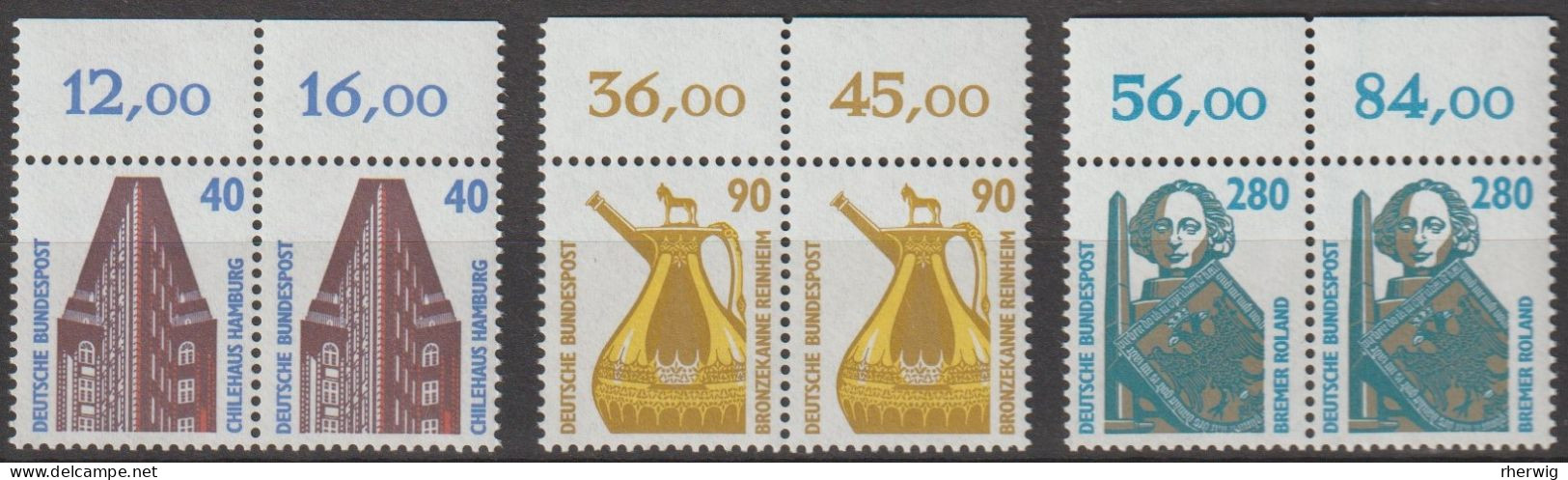 BRD, 1988, Nr. 1379-1381 ** Sehenswürdigkeiten (IV), 3 Oberrandpaare - Ongebruikt