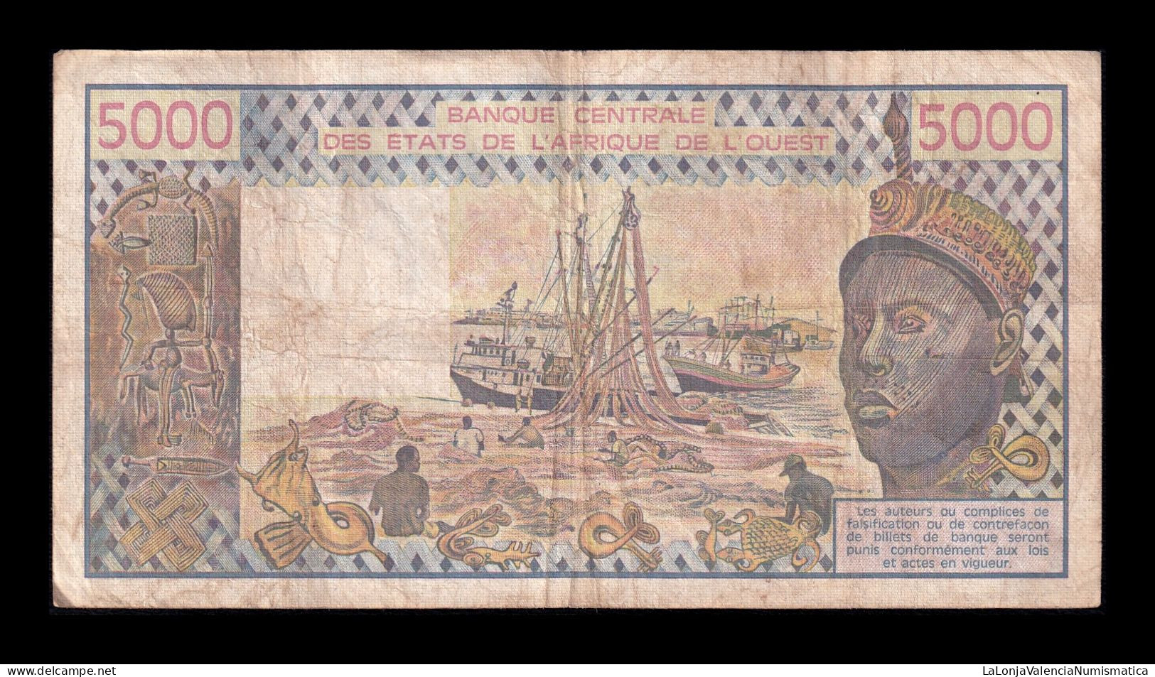 West African St. Senegal 5000 Francs 1985 Pick 708Kj Bc/Mbc F/Vf - Westafrikanischer Staaten