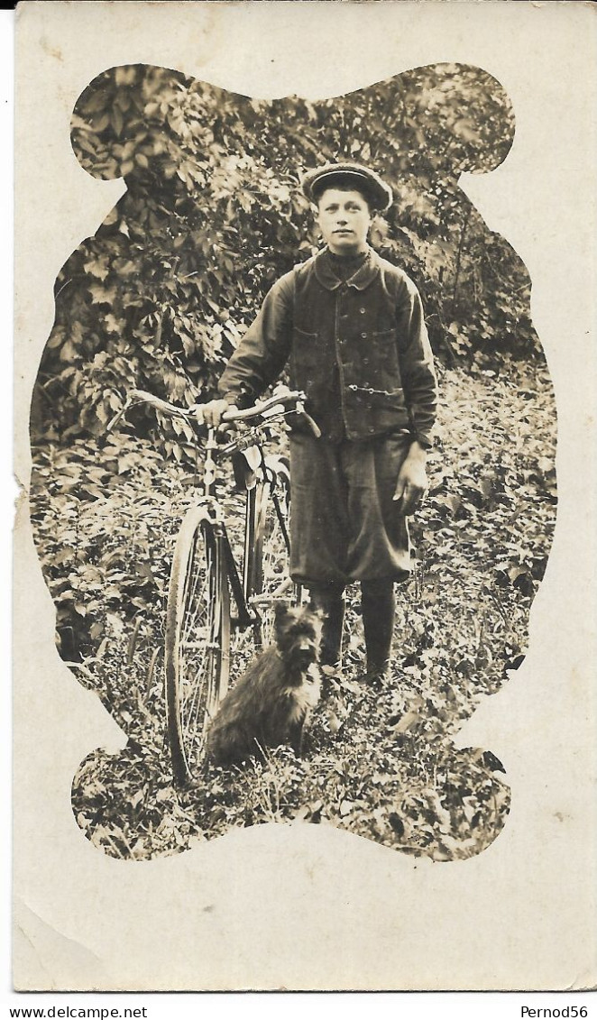 CP CARTE PHOTO   Vélo Jeune Homme Et Son Chien - Ciclismo