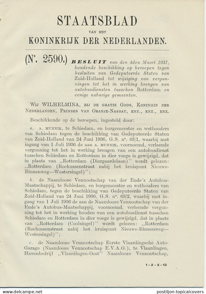 Staatsblad 1937 : Autobusdienst Schiedam - Rotterdam - Historische Dokumente