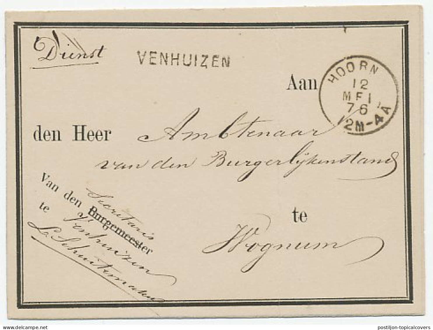 Naamstempel Venhuizen 1876 - Lettres & Documents