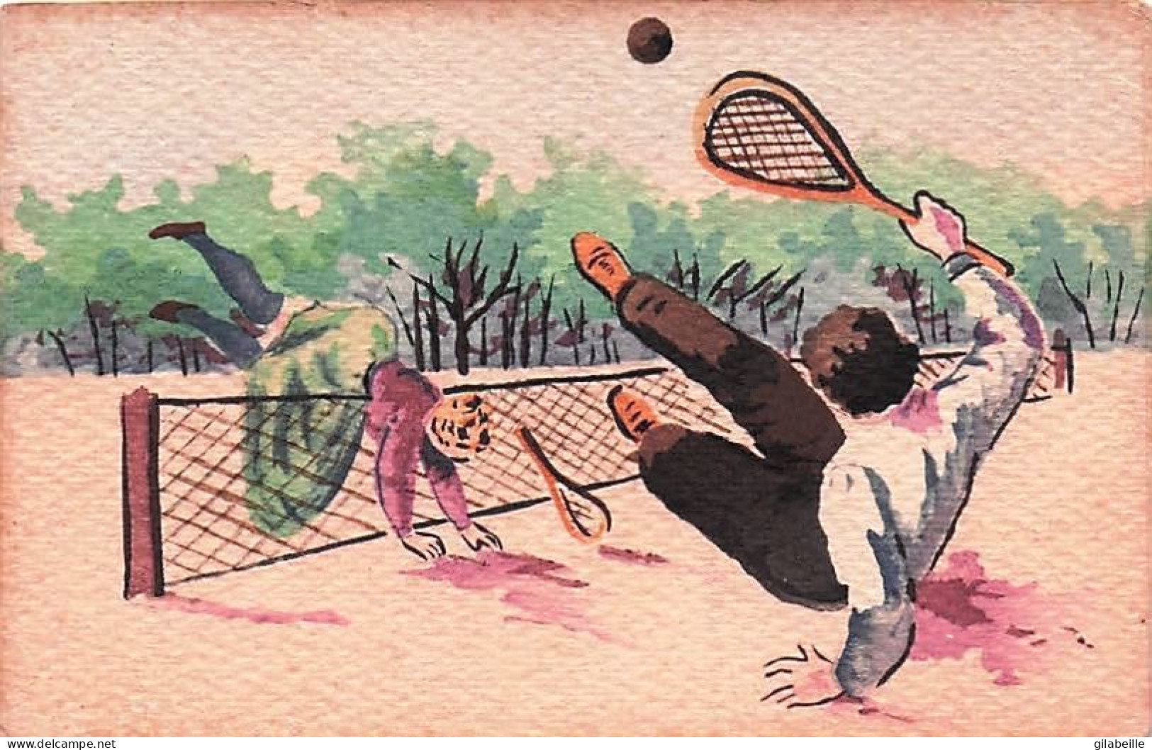 Sport - TENNIS - Illustrateur - Aquarelle - Scene De Chutes Au Tennis - 1912 - Tennis