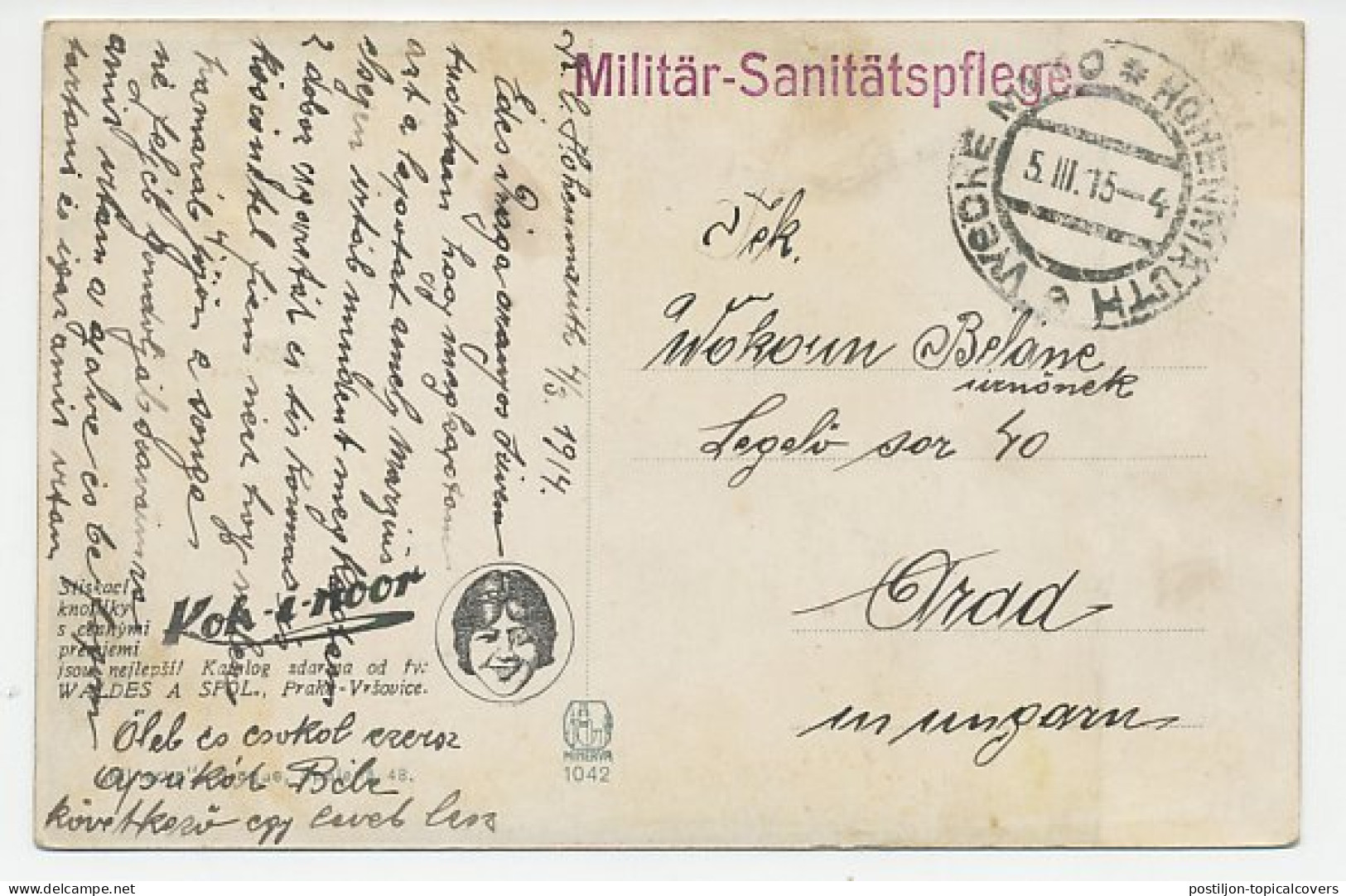 Military Service Card Germany / Czechoslovakia 1915 Chapel - Military Health Care - WWI - Andere & Zonder Classificatie