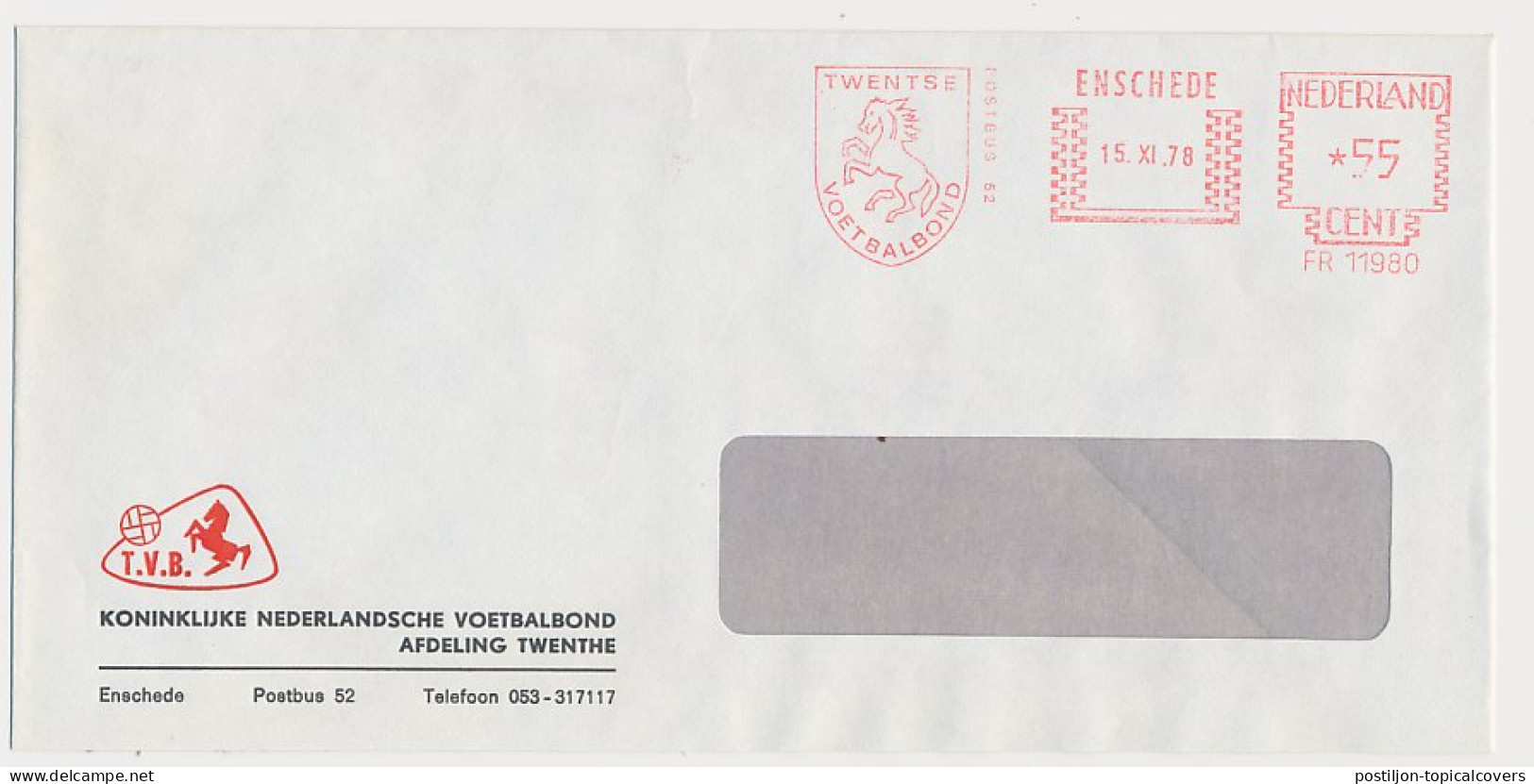 Meter Cover Netherlands 1978 KNVB - Royal Dutch Football Association - Division Enschede  - Autres & Non Classés