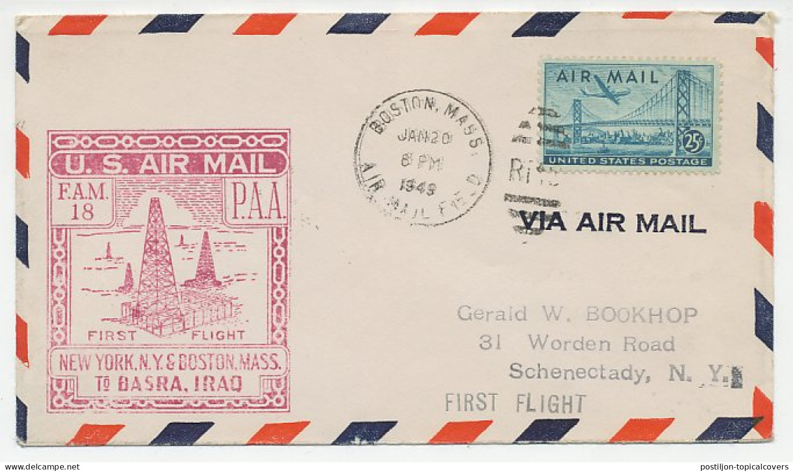 FFC / First Flight Cover USA 1949 Oil Field Iraq - Otros & Sin Clasificación