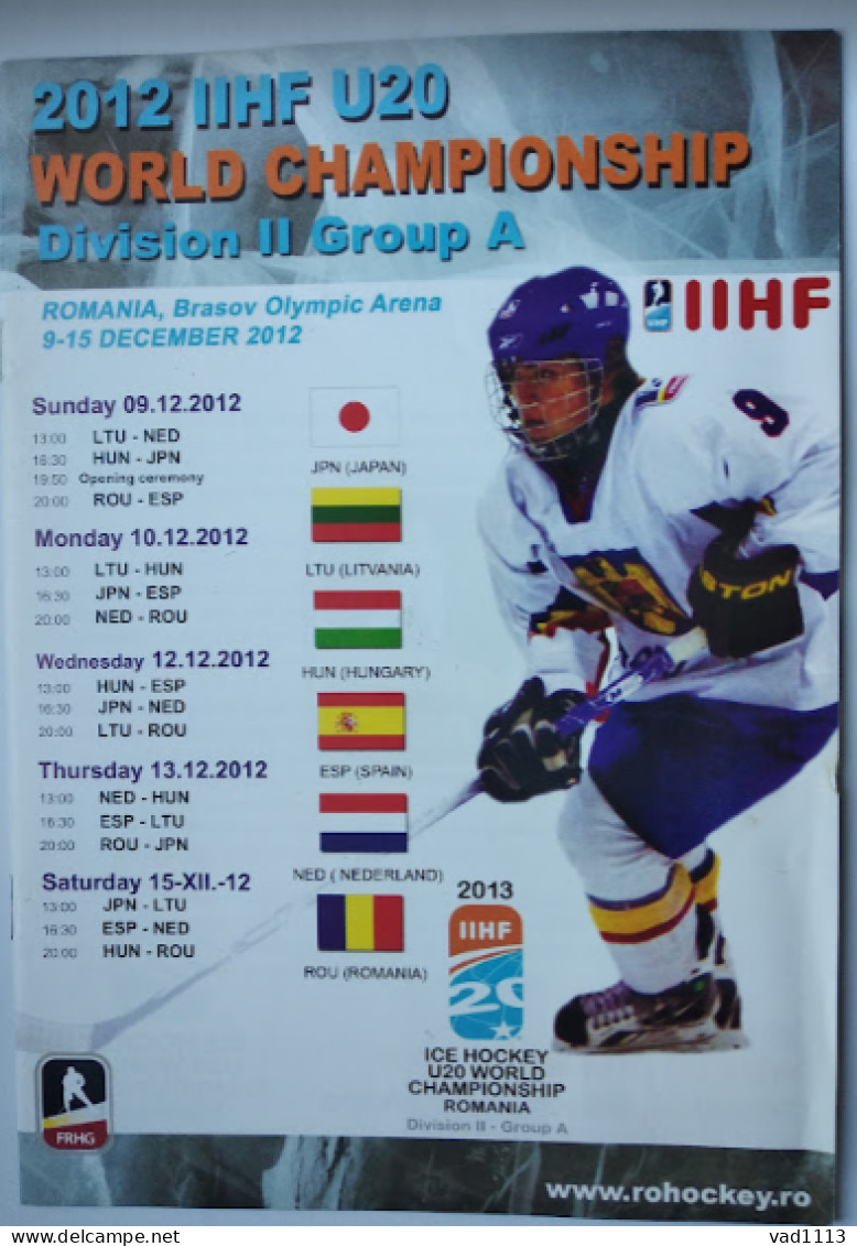Official Programme 2013 IIHF Ice Hockey World Championship U20 Div. II-A Romania - Libros
