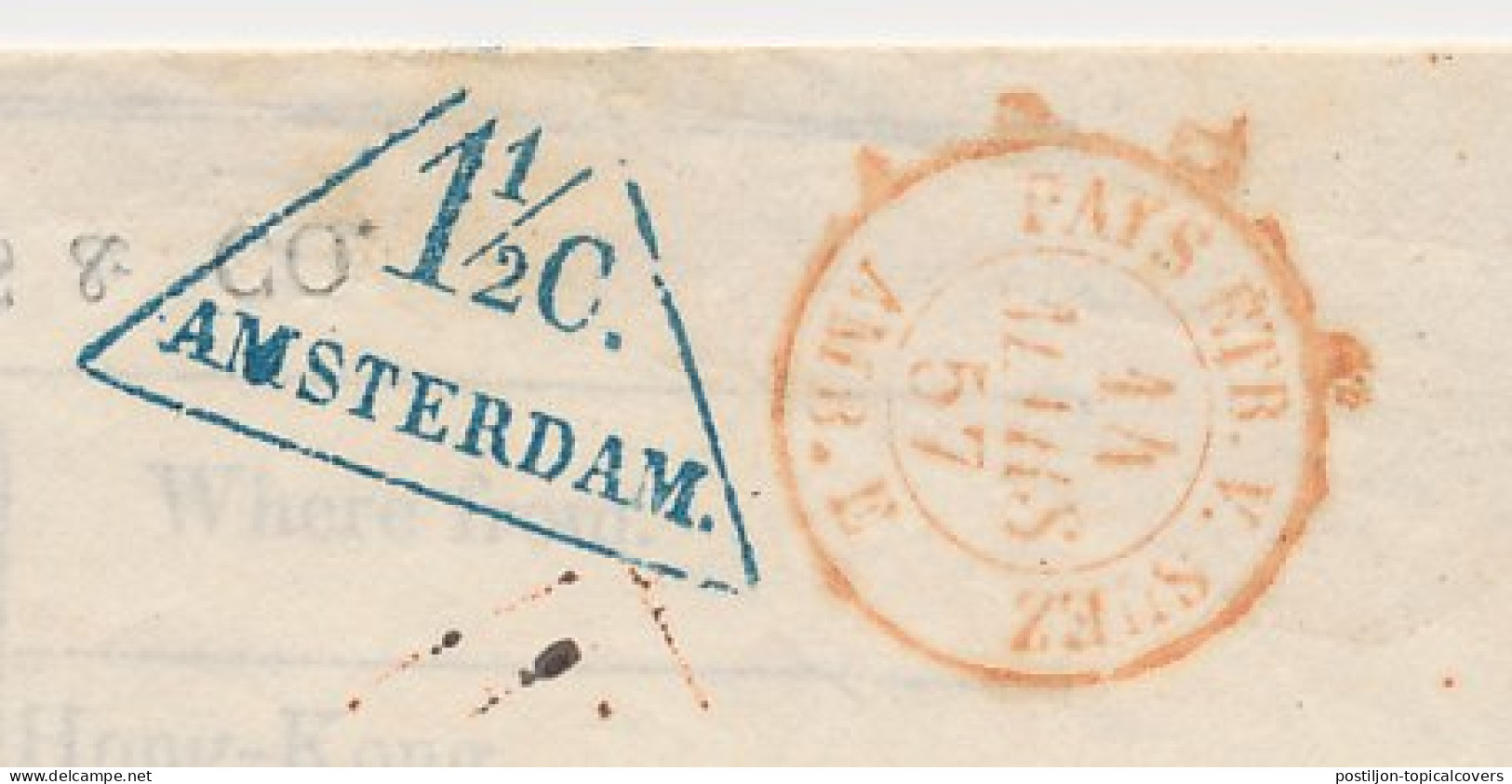 Amsterdam 1 1/2 C. Drukwerk Driehoekstempel 1857 - Fiscales