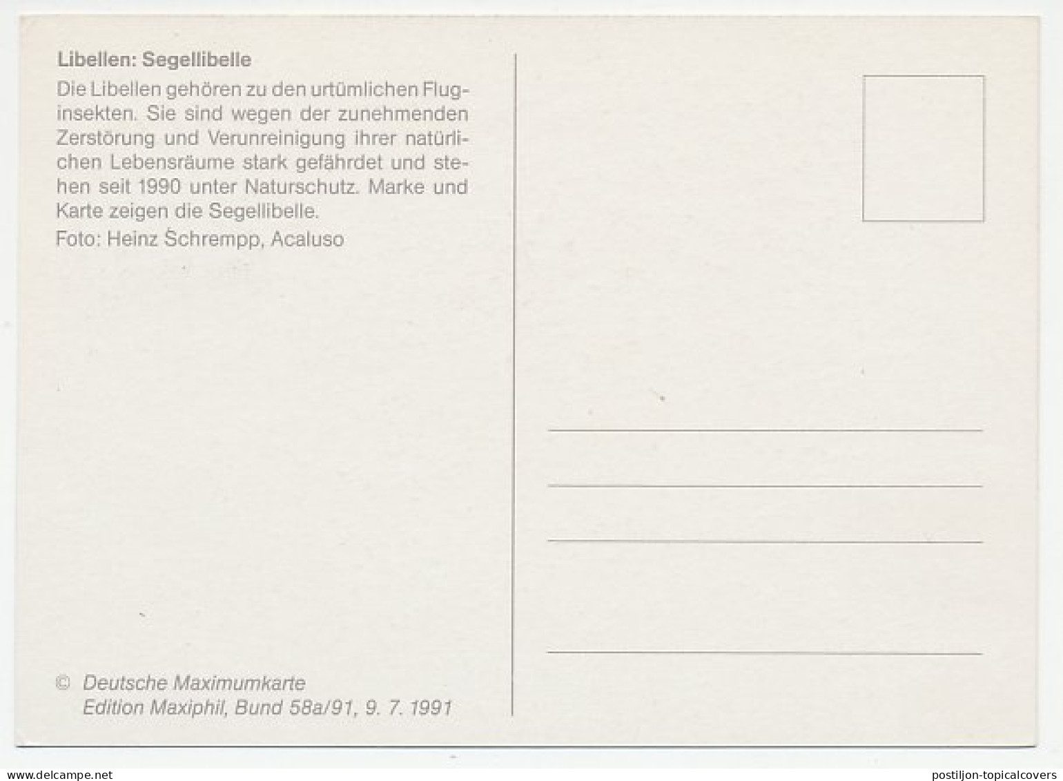 Maximum Card Germany 1991 Dragonfly - Andere & Zonder Classificatie