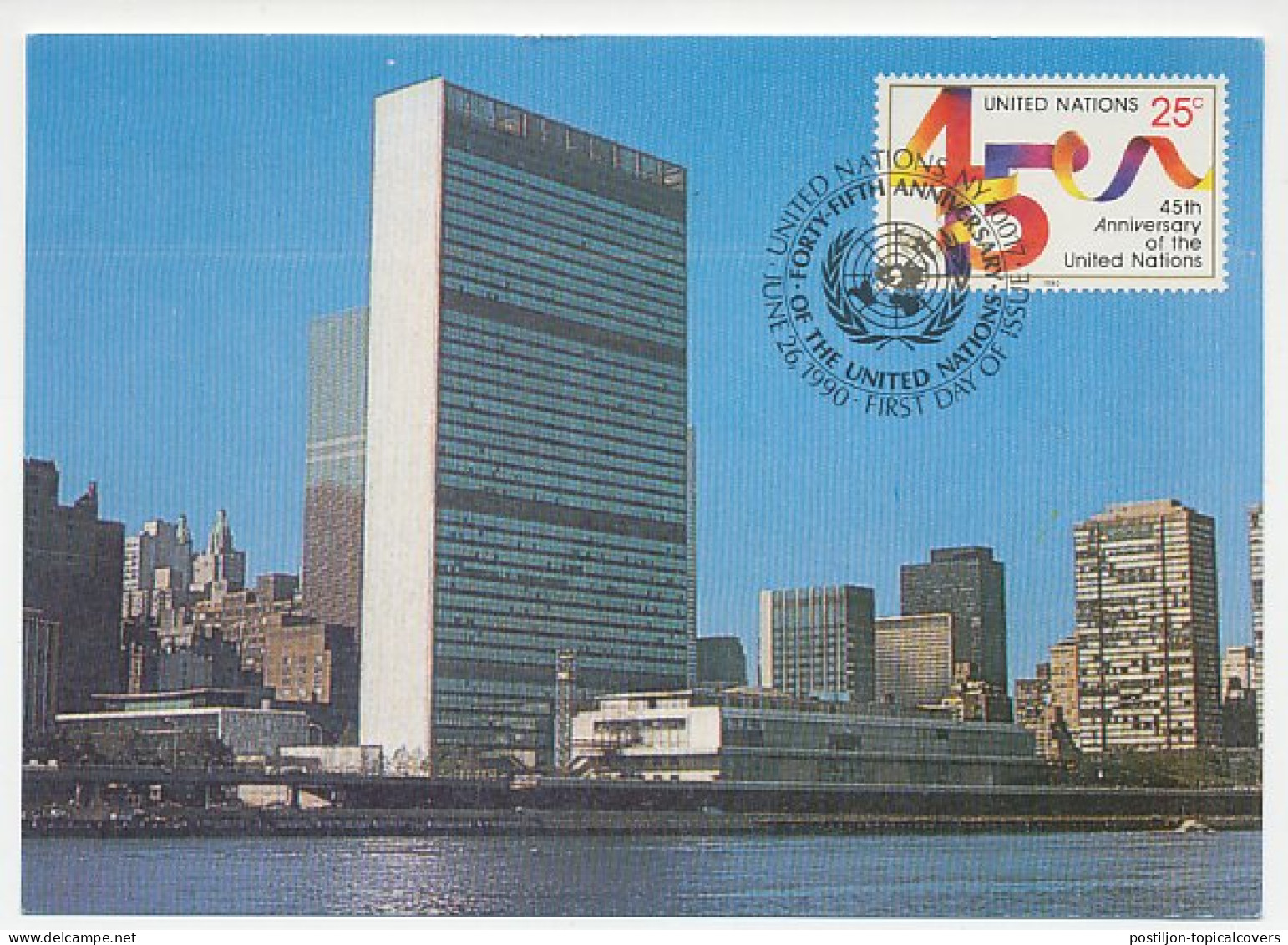 Maximum Card United Nations New York 1990 UN 45th Anniversary - UNO
