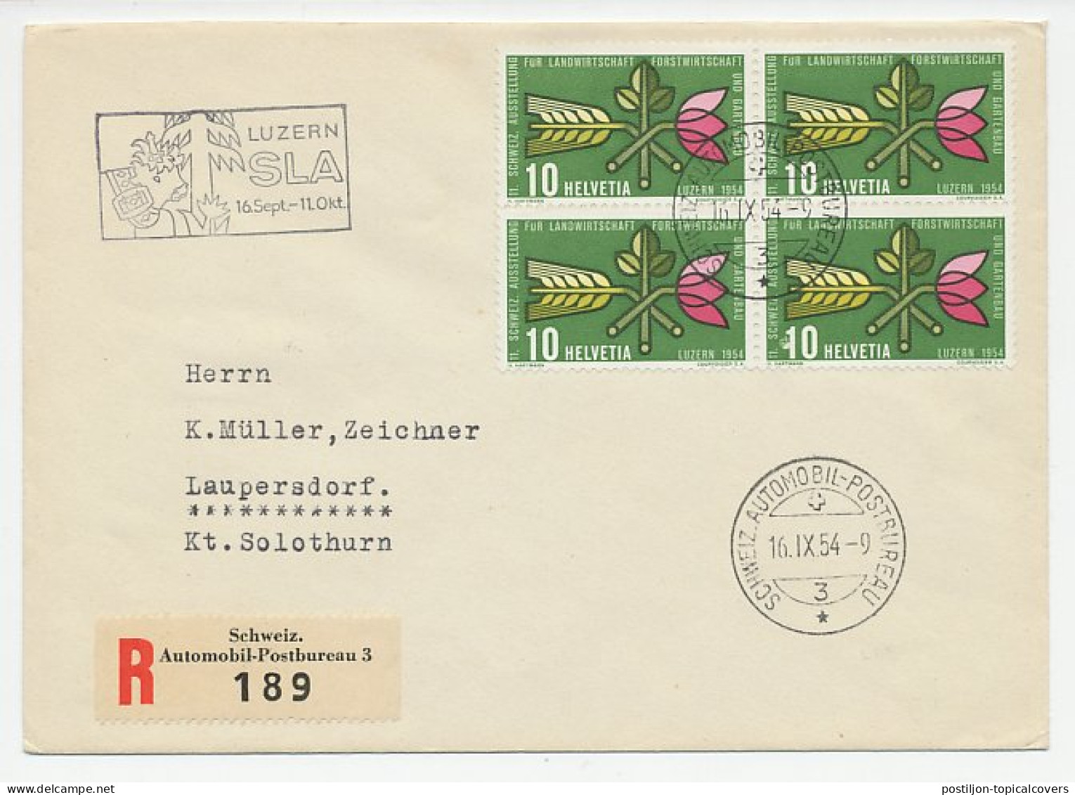 Registered Cover / Postmark Switzerland 1954 Agricultural Exhibition - Landwirtschaft