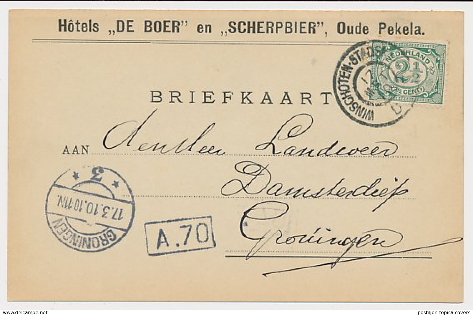 Firma Briefkaart Oude Pekela 1910 - Hotel De Boer En Scherpbier - Unclassified