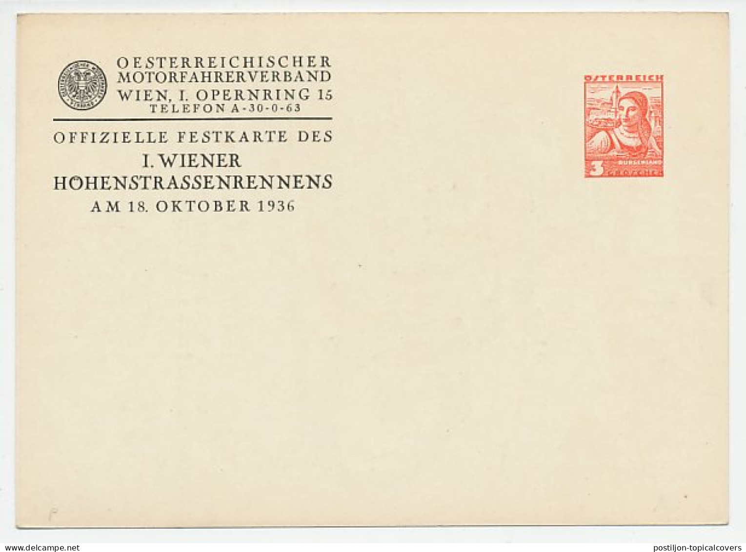 Postal Stationery Austria 1936 Motor - High Street Race - Motos