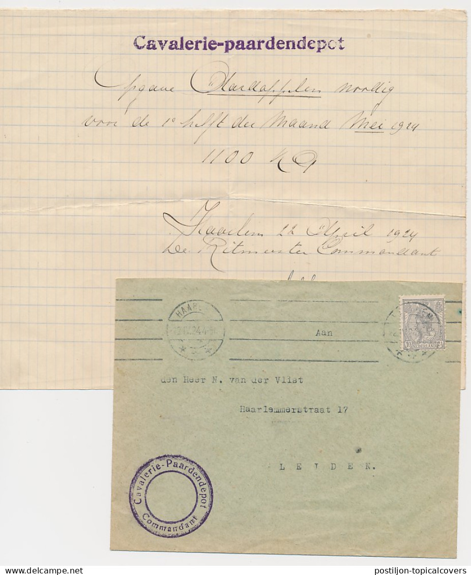 Envelop / Brief Haarlem 1924 - Cavalerie Paardendepot - Niederlande