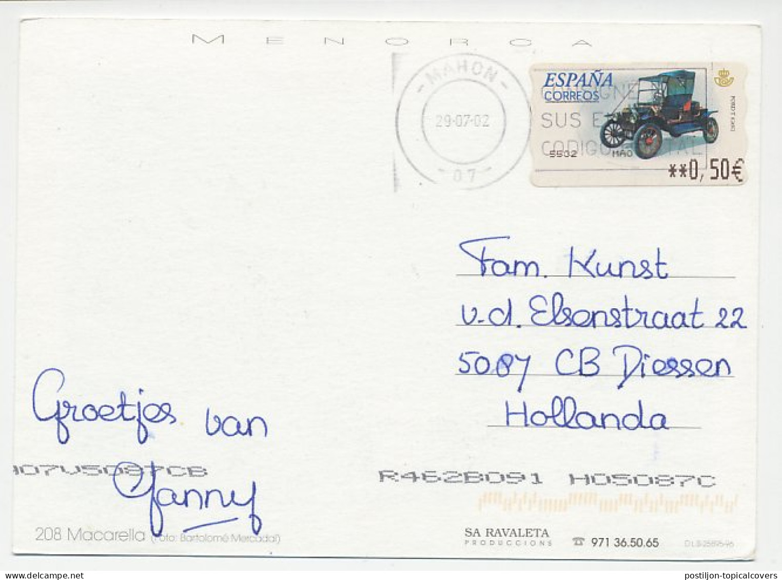 Postcard / ATM Stamp Spain 2002 Car - Oldtimer - T Ford - Autos