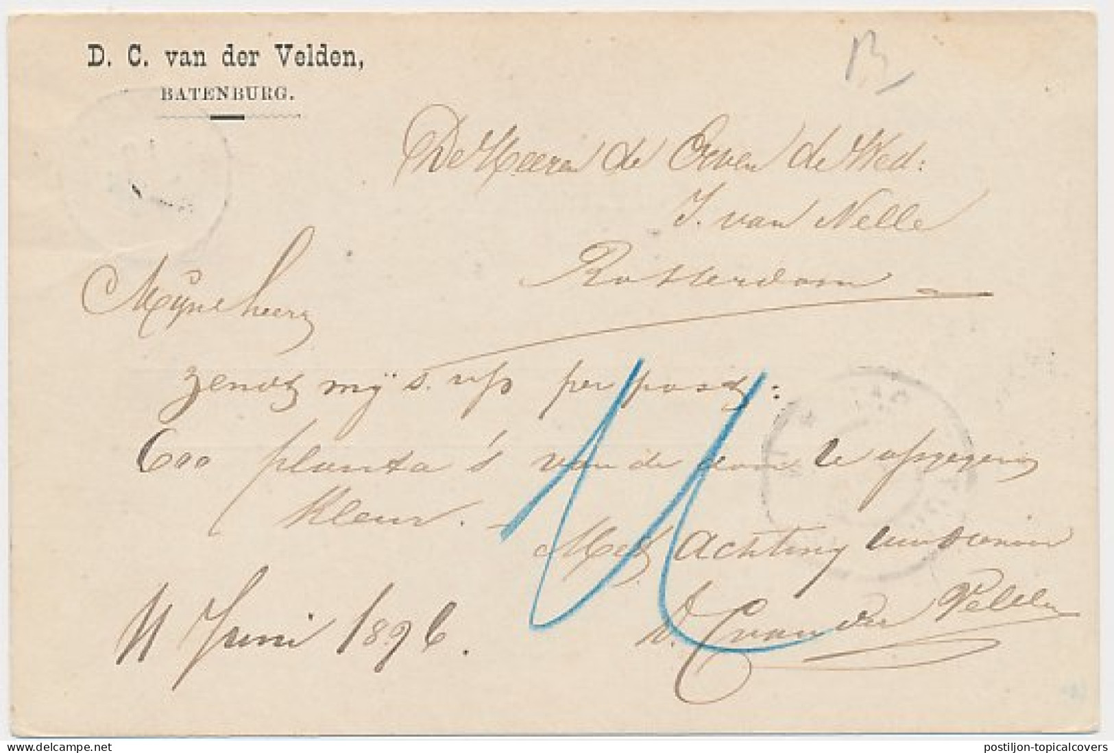 Kleinrondstempel Batenburg 1896 - Ohne Zuordnung