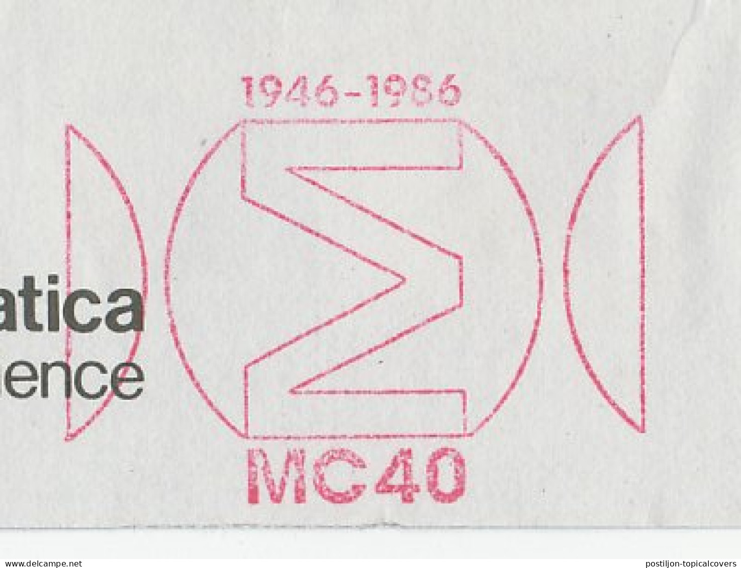 Meter Top Cut Netherlands 1986 MC 40 Years - Centre For Mathematics - Otros & Sin Clasificación