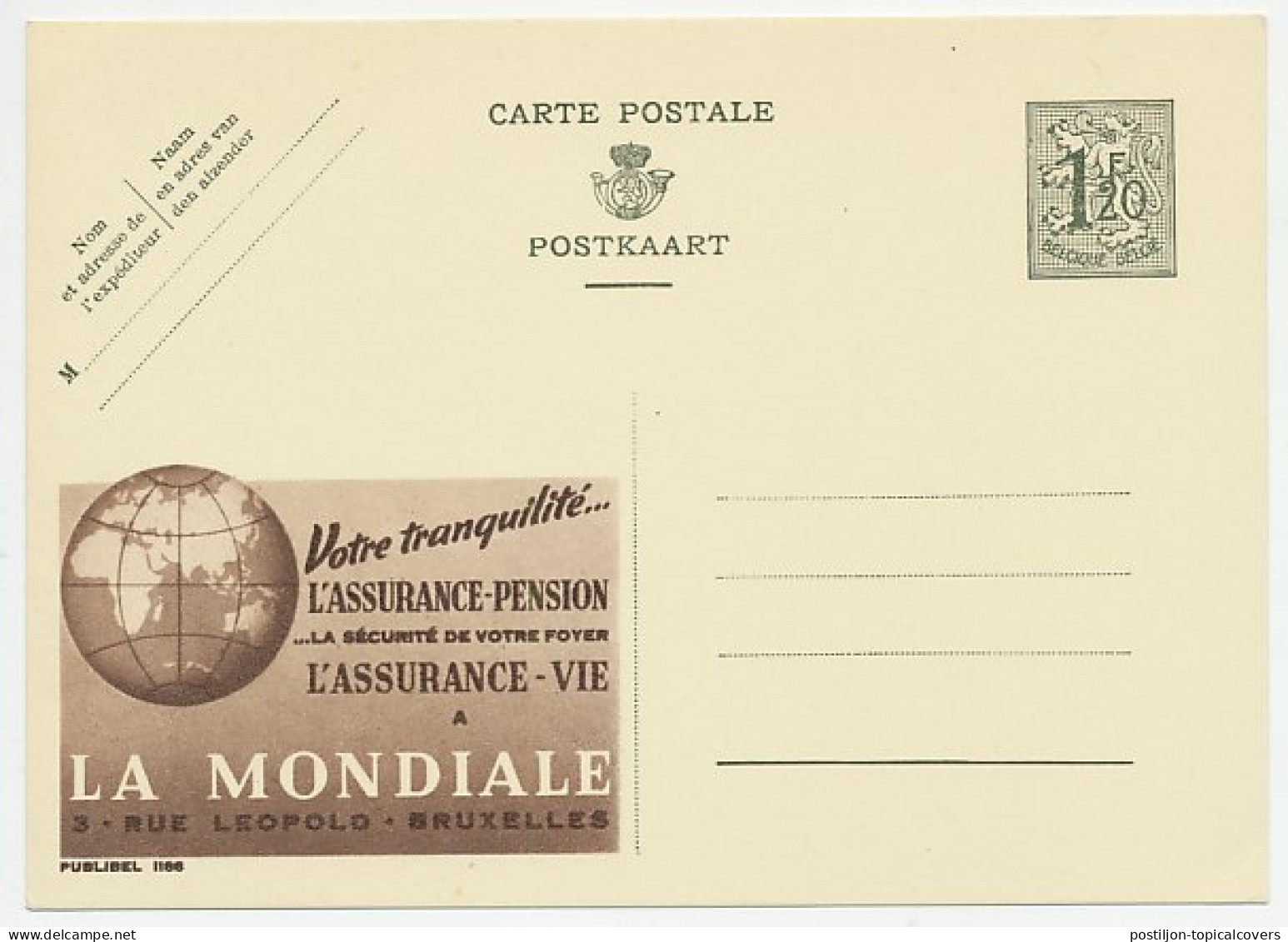 Publibel - Postal Stationery Belgium 1952 Globe - Earth - Geografía