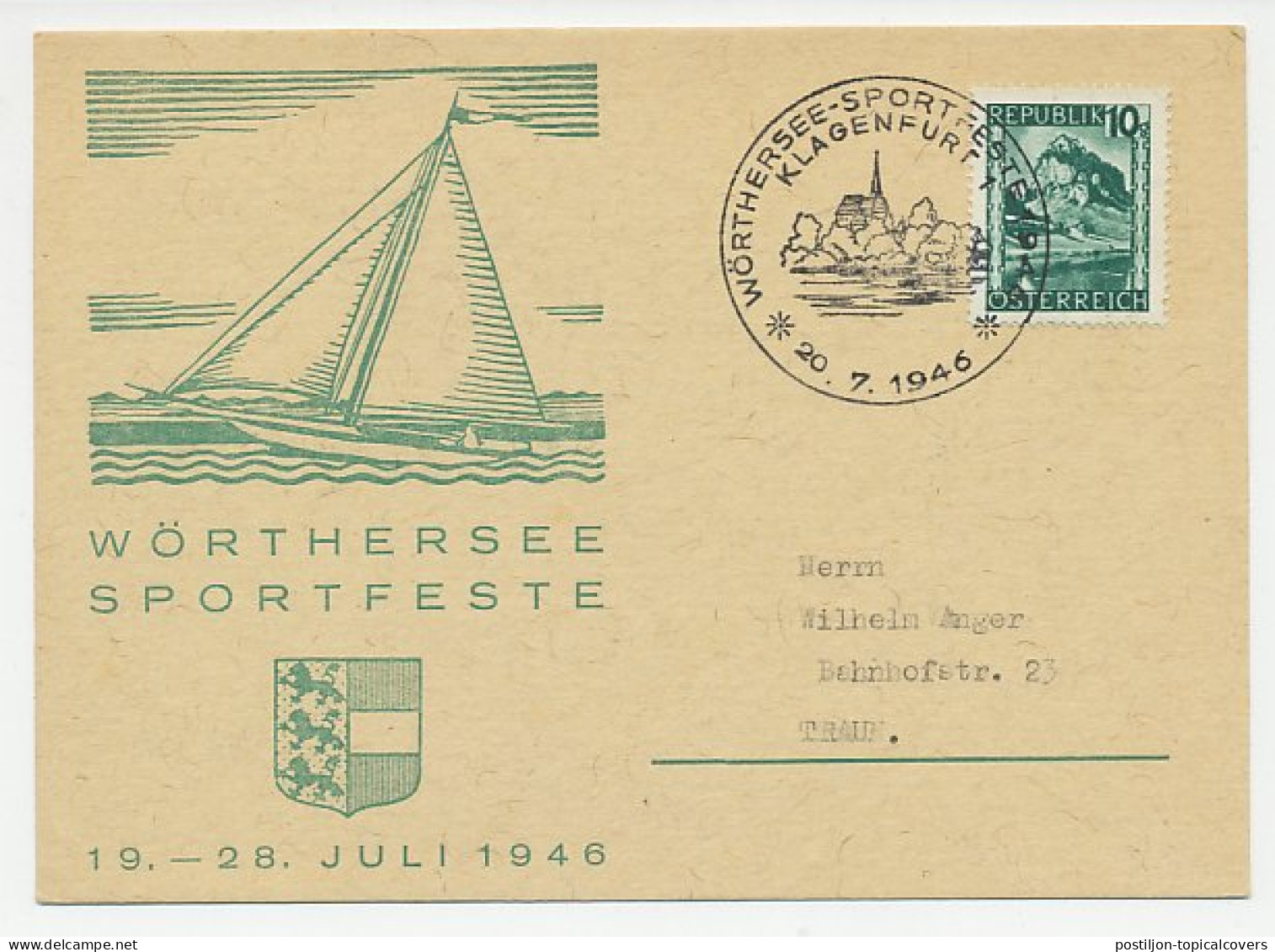 Card / Postmark Austria 1946 Sports Festival - Worthersee - Otros & Sin Clasificación