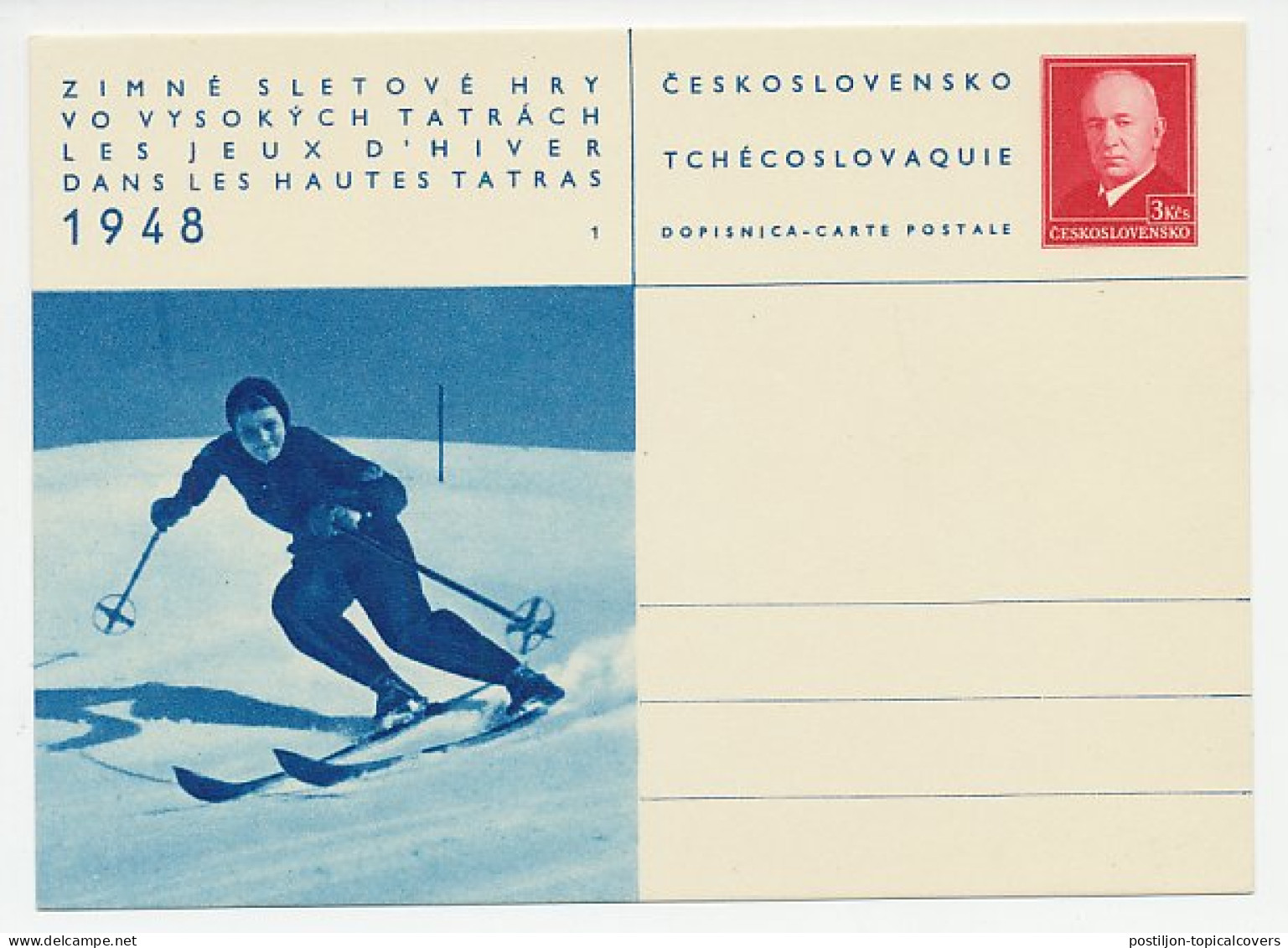 Postal Stationery Czechoslovakia 1948 Winter Games - Skiing - Winter (Varia)